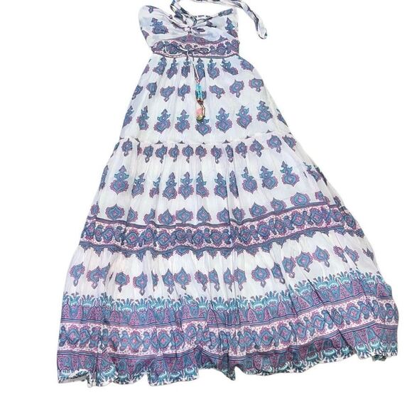 Alicia Bell Hazel Maxi Dress Turquoise Pink Drop Tiered Silk Blend size XS - Picture 2 of 11